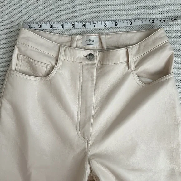 Aritzia Wilfred Cream Leather Straight Leg Pants Size 8 - Picture 3 of 8